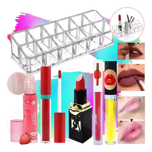 Kit Organizador Y Labiales Con Color Voluminizador Lip Gloss