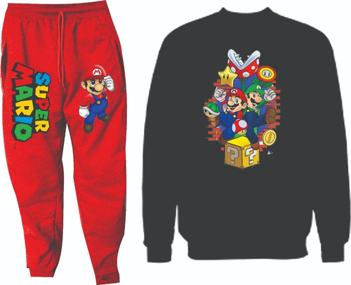 Conjuntos Sudadera Mario Bross Jogger+buzo Niños Adultos