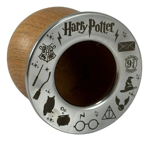 Mate Harry Potter De Algarrobo Virola Acero Grabado Laser 