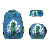 Kit De Mochila Lonchera Y Lapicera Minecraft Primaria Backpack Vs2131