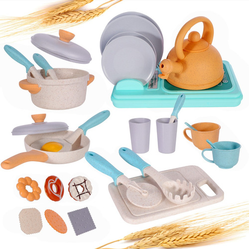 Juego De Cocina Juguete Para Niñas De Paja De Trigo 28 Pzs