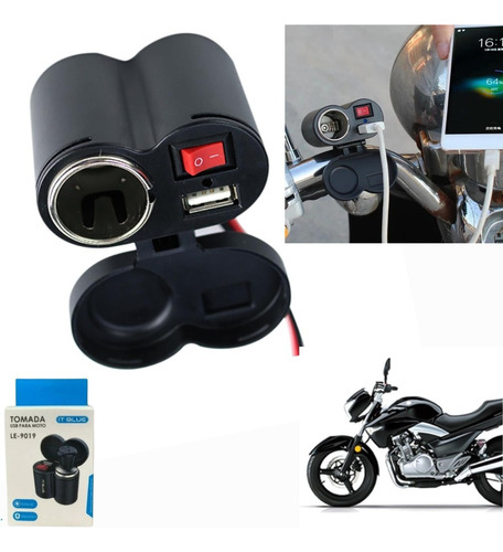 Carregador Celular Gps Tomada Suporte Moto Acendedor Cigarro