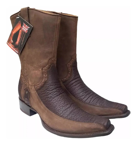 Bota Vaquera Cuello De Toro Caballero Piel Venado Con Cierre