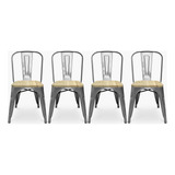 Pack 4 Sillas Tolix Asiento Madera Metal Form