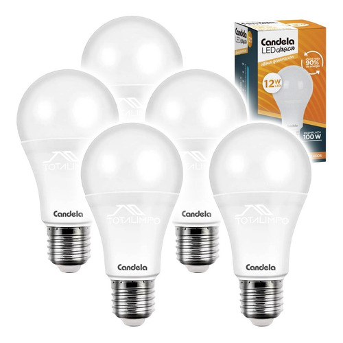 5 Lámparas Led 12w (100w) Luz Cálida Candela Clásica 6521