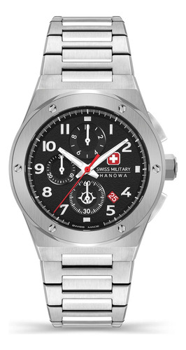 Reloj Swiss Military Smwgi2102001 Para Hombre Cronografo Malla Plateado Bisel Gris/rojo Fondo Negro