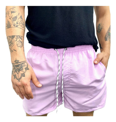 Malla Short De Baño Hombre Liso Bermuda Ajustable