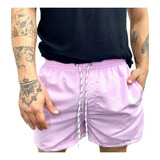 Malla Short De Baño Hombre Liso Bermuda Ajustable