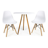 Mesa Branca Retrô Mdf 70cm + 2 Cadeiras Modernas Eiffel