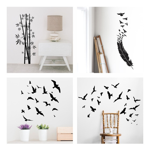 Vinilos Decorativos De Pared  Bamboo Plumas Aves