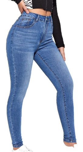 Jean Chupin Tiro Medio Alto Elastizado Mujer Clasico Cropped