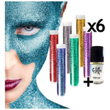 Glitter Artistico Maquillaje Glow X 6 + Pegamento Para Glit