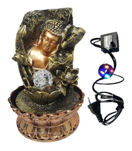 Fonte Decorativa Agua Cascata Relaxante Buda Luz Led 9115