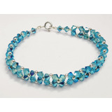 Pulsera Cristal Swarovski Element Indicolite Ab 2x Plata 925