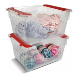 Kit X 2 Canastos Cesto Contenedor Apilable Organizador Plastico Encastrable Mediano Colombraro