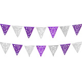 Papel Picado - Tira De Banderín Plástico Blanco-morado