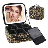 Bolso De Viaje Para Maquillaje Con Espejo Y Led Usb Leopardo
