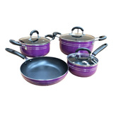 Batería Cocina 7pzas Aluminio Morado Sarten Cacerola