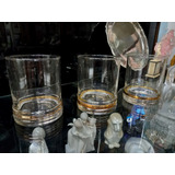 Manyantiques - Juego De 4 Vasos Altos Cristal  Virola Oro