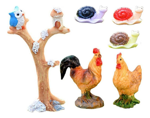 Mini Figuras De Caracol, Gallo Y Gallina, Accesorios De Jard