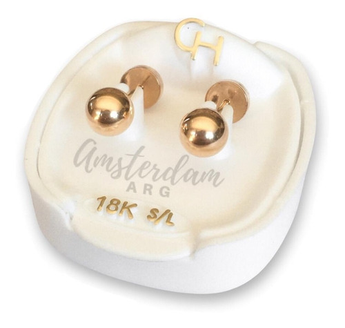 Abridores De Oro 18kt Marca Ch Bolita 716 ...amsterdamarg...