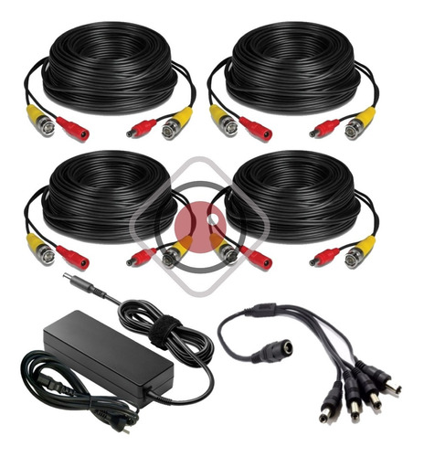 Pack 4 Cable Armado Bnc 18mts +fuente 12v 5a + Derivador 1x4