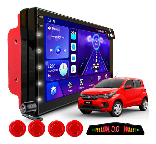 Kit Multimidia Android 2+64gb Gps Carplay + Sensor Vermelho