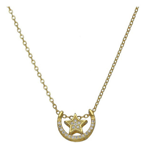 Collar Luna Estrellita Plata Fina 925 Baño De Oro 18k Mujer