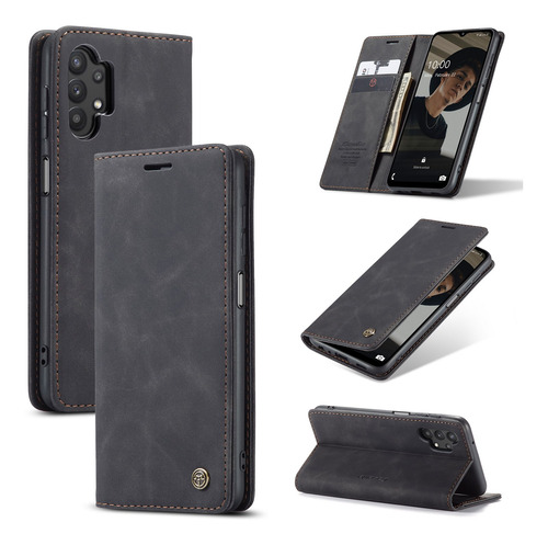 Funda Cuero Para Samsung Con Ranuras Para Tarjetas Y Atril