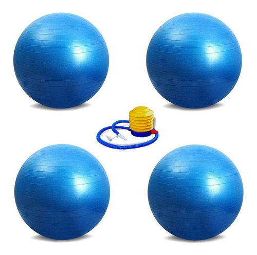 Kit 4 Bolas De Pilates Suiça 75cm Azul Com 4 Bombas Fitball