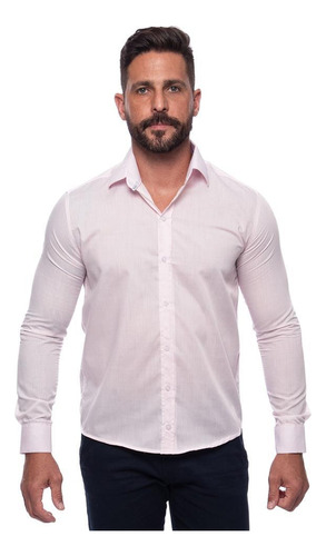 Camisa Social Masculina Slim Manga Longa Lisa Não Amassa