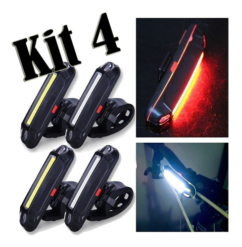 Kit 4x Lanterna Bicicleta Recarregável Led Luz Forte Farol