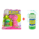 Pistola Lanza Burbujas Dinosaurio + 500 Ml Liquido Burbujas