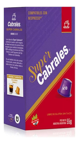 Capsulas Cafe Super Cabrales Nespresso Libre Gluten Kosher 