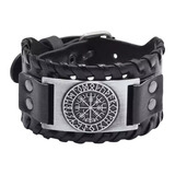 Pulsera Vikinga Vegvísir, Cuero Vegano Negro O Café