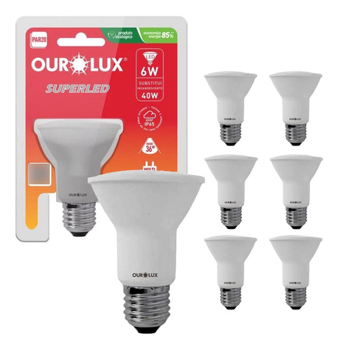 Kit 10 Lâmpada Led Par20 6w 3000k Ip65 Bivolt Ourolux Cor Da Luz Branco Quente 3000k 110/220v