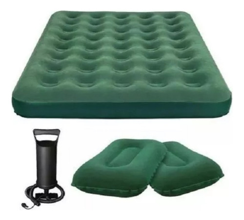 Combo Colchón Doble + 2 Almohadas + Inflador Para Camping 