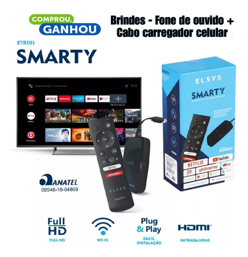 2º Geração Smart Tv Box Elsys Etri01 Comando Voz + Brindes