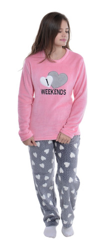 Pijama Juvenil Inverno Plush Fleece Quentinho Calça E Blusa