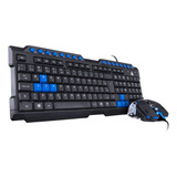 Kit Mouse Gamer Óptico Led Azul 2400dpi Cabo 1,8m + Teclado