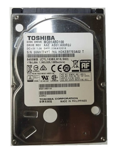 Disco Duro Interno Toshiba Mq01abd-v Series Mq01abd100v 1tb