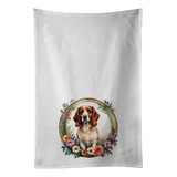 Brittany Spaniel And Flowers Kitchen Towel Set Of 2 White Di