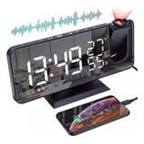 Reloj Despertador Led Con Radio, Proyector Y Pantalla Grande Color Negro