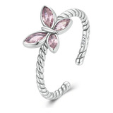 Anillo Ajustable Plata 925 Mariposa Rosa Mujer