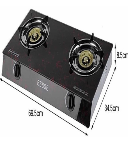 Cocina A Gas Encimera Portátil Vidrio Templado 2 Quemadores