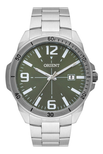 Relógio Orient Masculino Mbss1394 E2sx Prateado Verde Cor Da Correia Prata Cor Do Bisel Prata