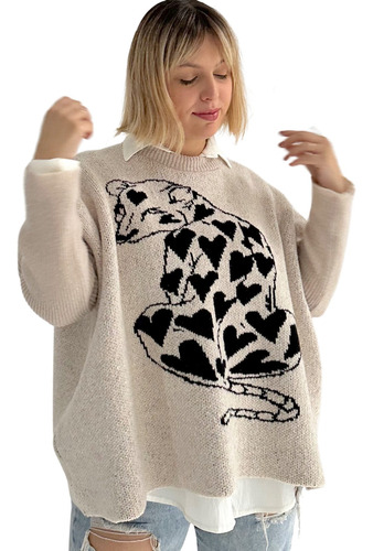 Sweaters De Mujer Manga Larga Chita Corazones Talles Grandes