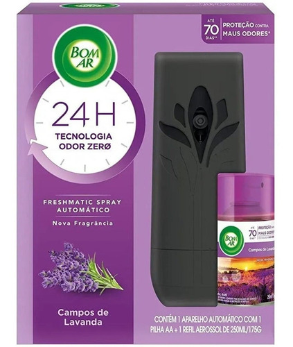 Bom Ar Aromatizador Spray Automático Aparelho Com Refil 250ml Campos De Lavanda