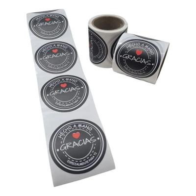 100 Etiquetas Hecho A Mano, Calcomanía, Rollo Sticker, 5 Cm Color Negro Diseño Impreso Hecho A Mano | MercadoLibre