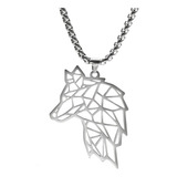 Collar Lobo Vikingo Color Plata Acero Inoxidable Para Hombre